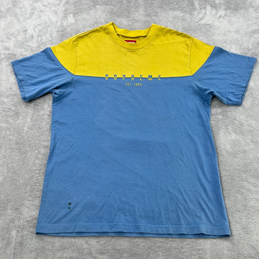 Supreme Est 1994 Colorblock T-Shirt Size M Blue Yellow Mens Streetwear Skater